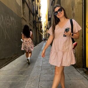 Baby pink linen blend mini dress